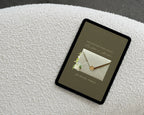 Old Money wedding website shown on a tablet flat-lay