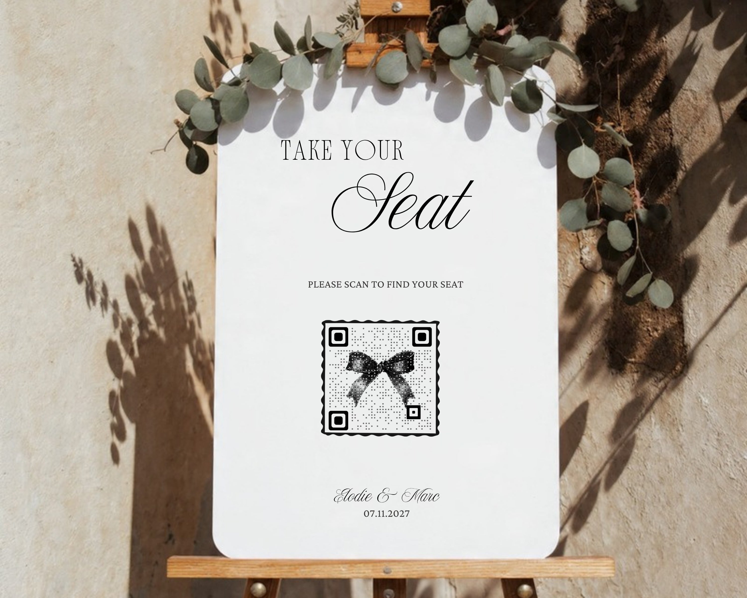 Printable Take Your Seat QR code sign