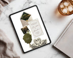 Old Money wedding website shown on a tablet with stationery