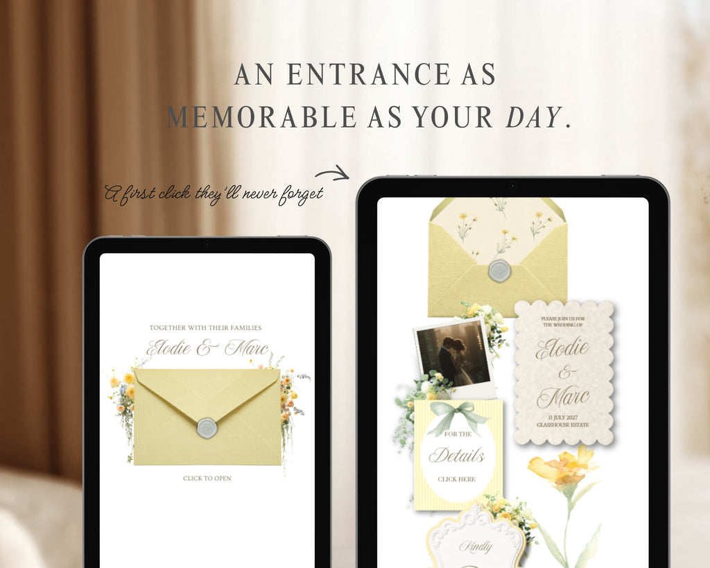 Butter Yellow wedding website — an entrance as memorable as your day