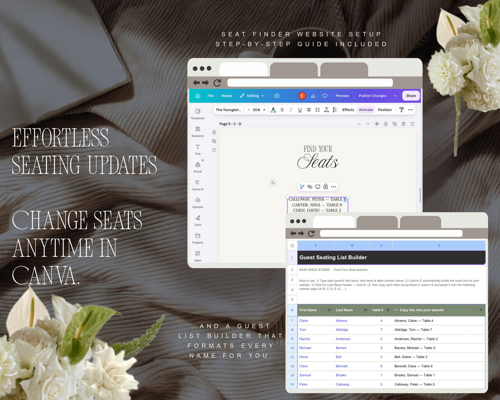Update seats anytime in Canva with the guest list builder