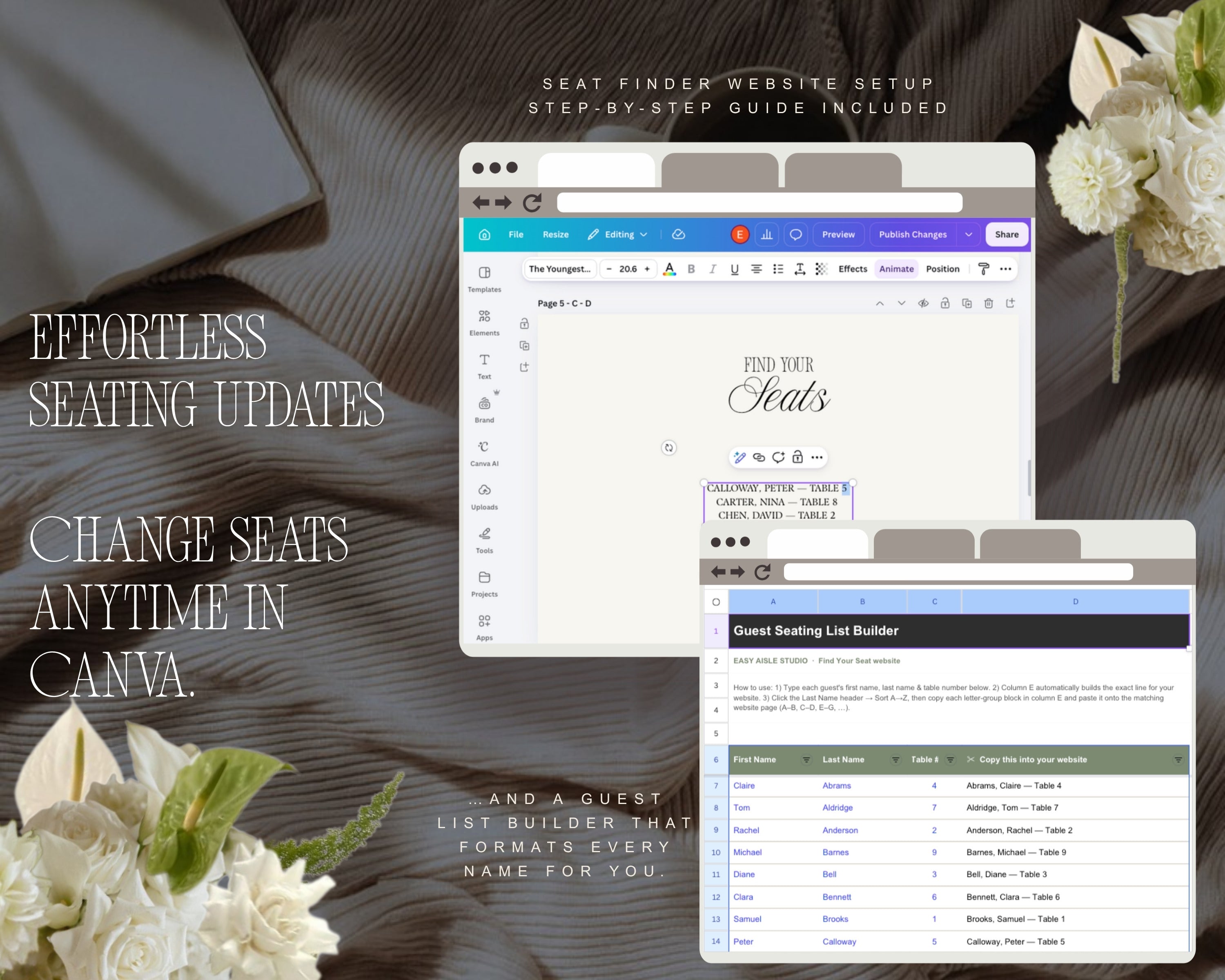 Update seats anytime in Canva with the guest list builder
