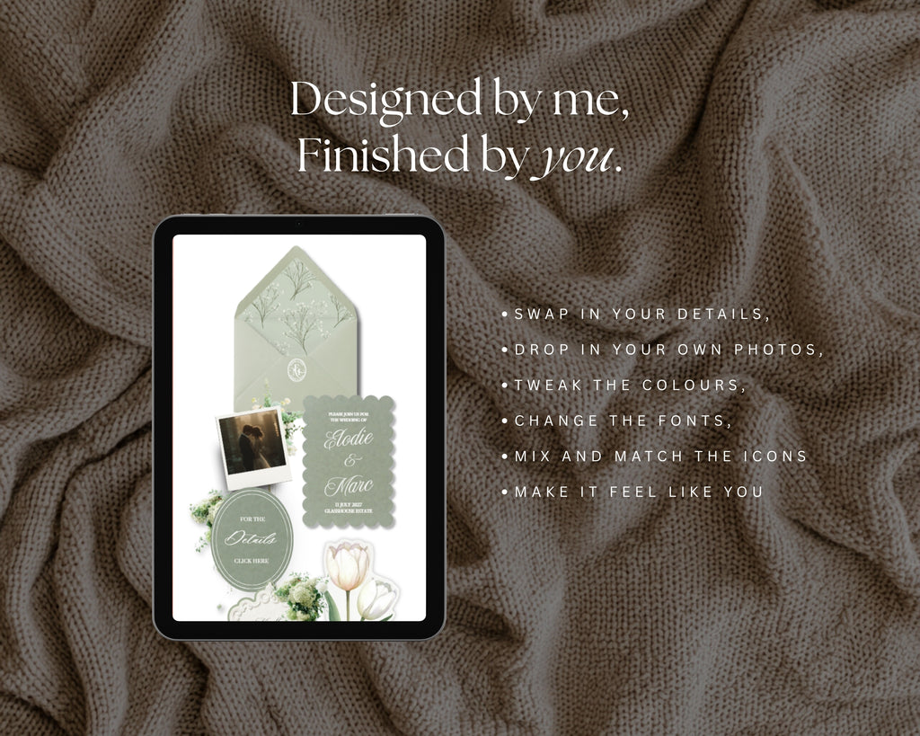 Designed by me, finished by you — Dusty Sage & Ivory wedding website