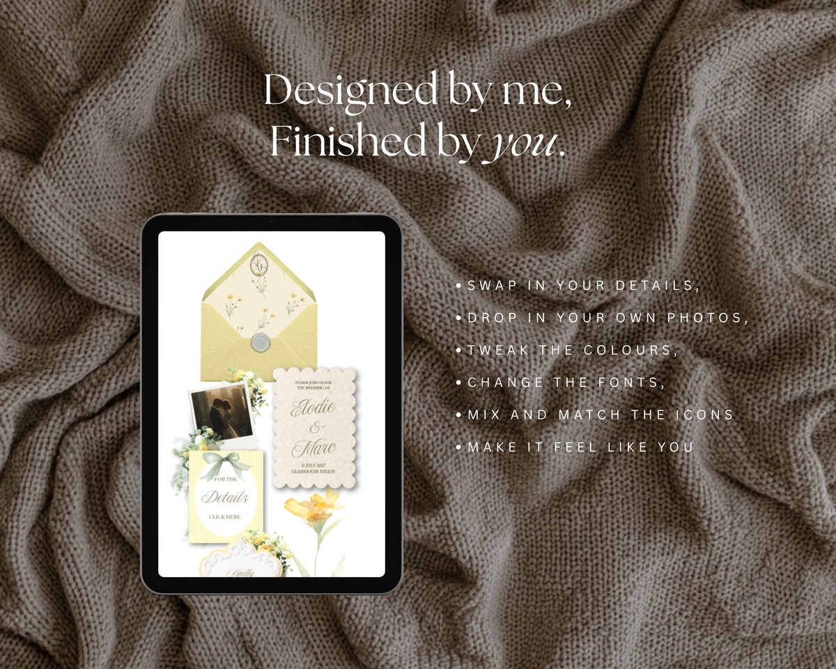 Designed by me, finished by you — Butter Yellow wedding website