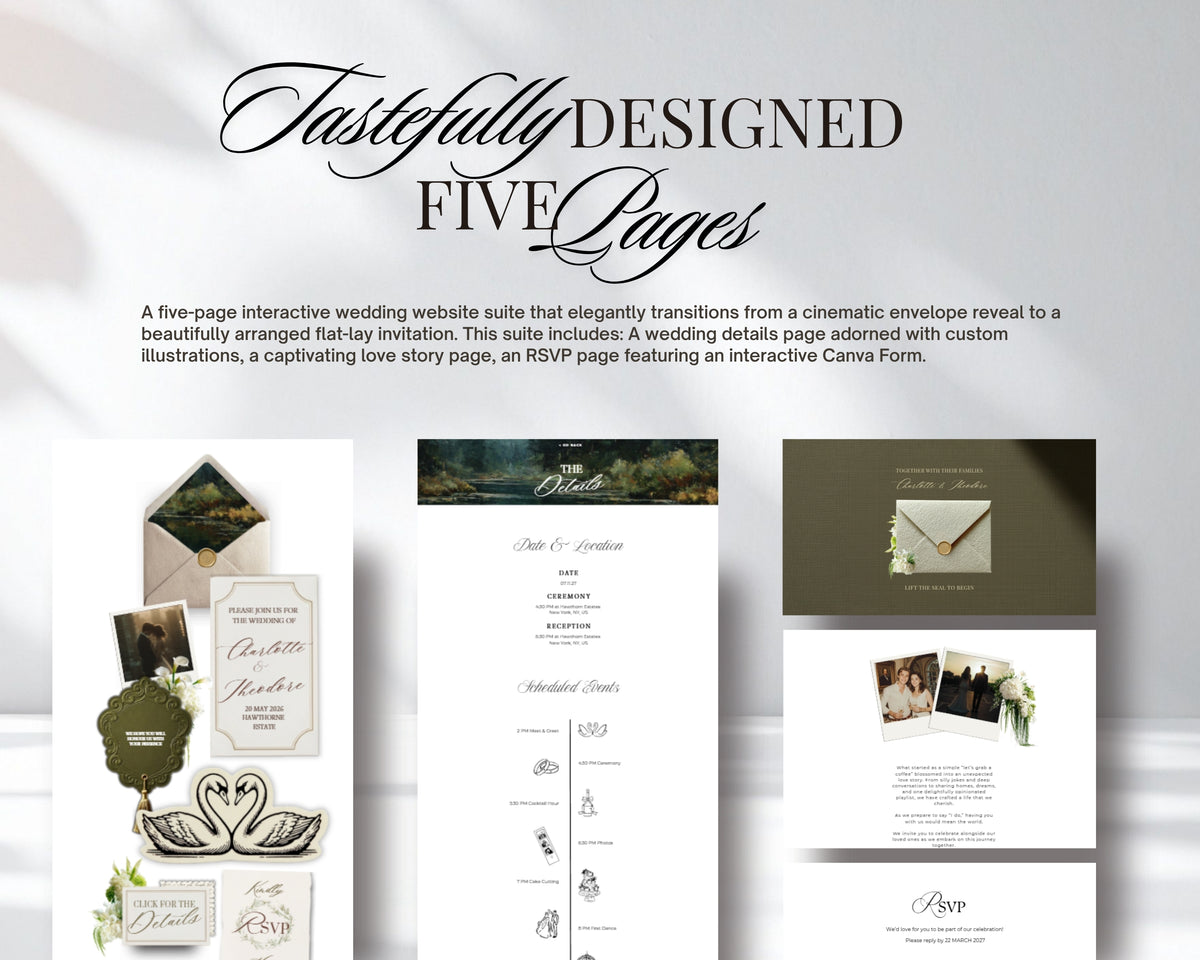 Tastefully designed five pages — Old Money wedding website