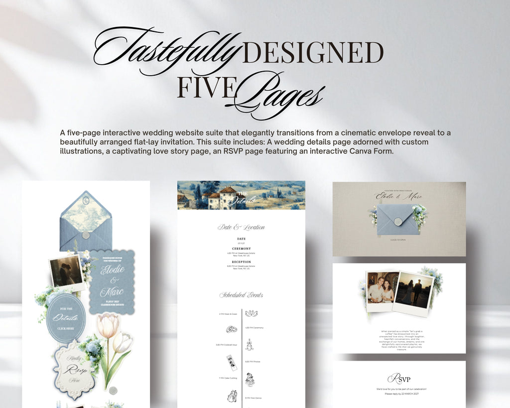 Tastefully designed five pages — Dusty Blue French Toile wedding website