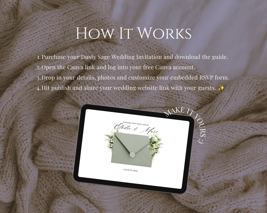 How it works — Dusty Sage & Ivory wedding website template