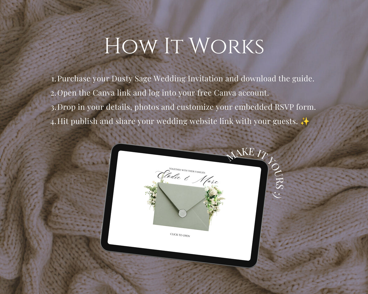 How it works — Dusty Sage & Ivory wedding website template