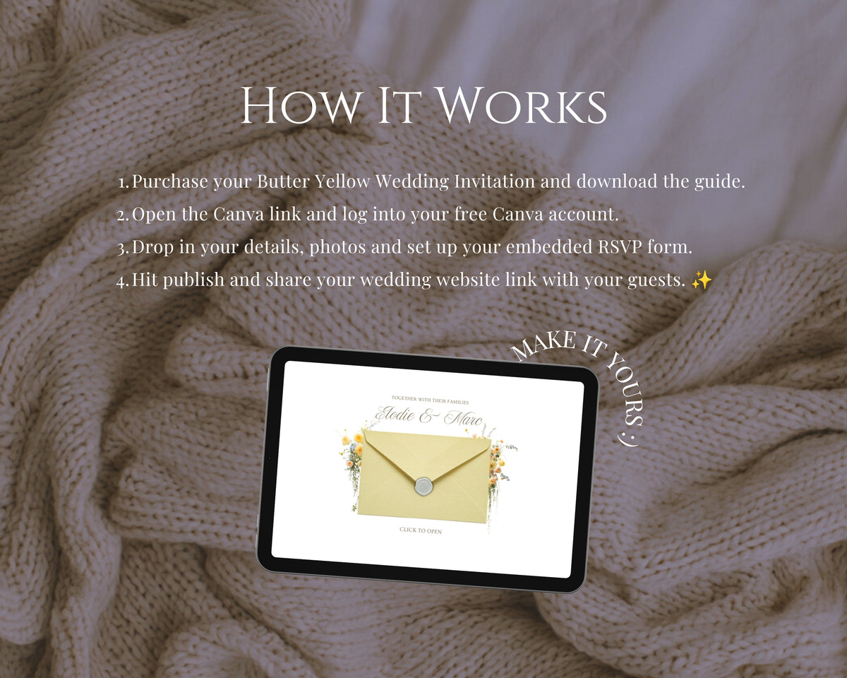 How it works — Butter Yellow wedding website template