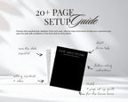 Twenty page setup guide for the art deco save the date, including a checklist, editing shortcuts, RSVP form help and a one page quick start for the Canva savvy.