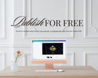 Publish for free: the art deco save the date open in the Canva editor on an iMac, showing the three template pages ready to customise and publish.