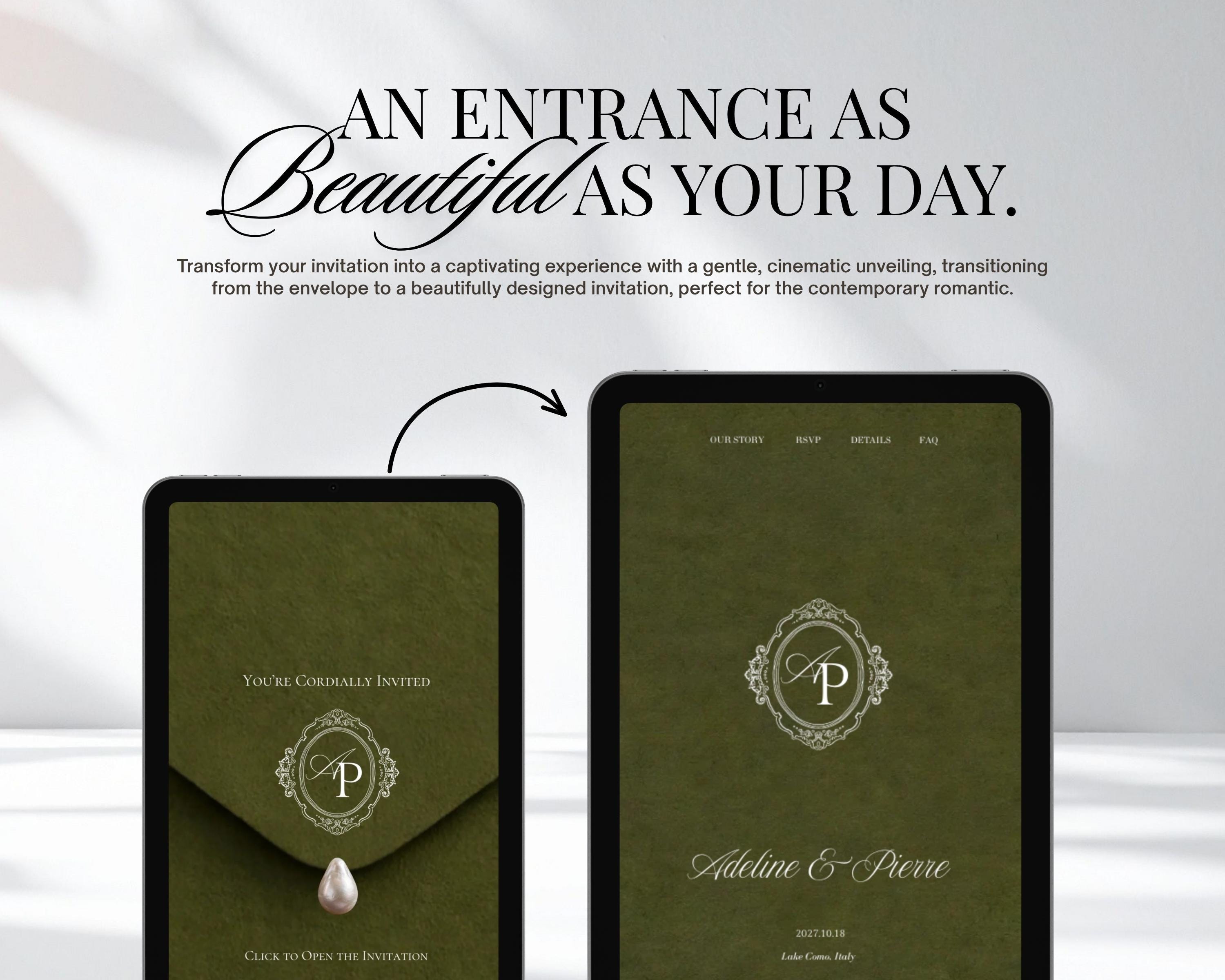 Old Money Olive Green Wedding Website Template