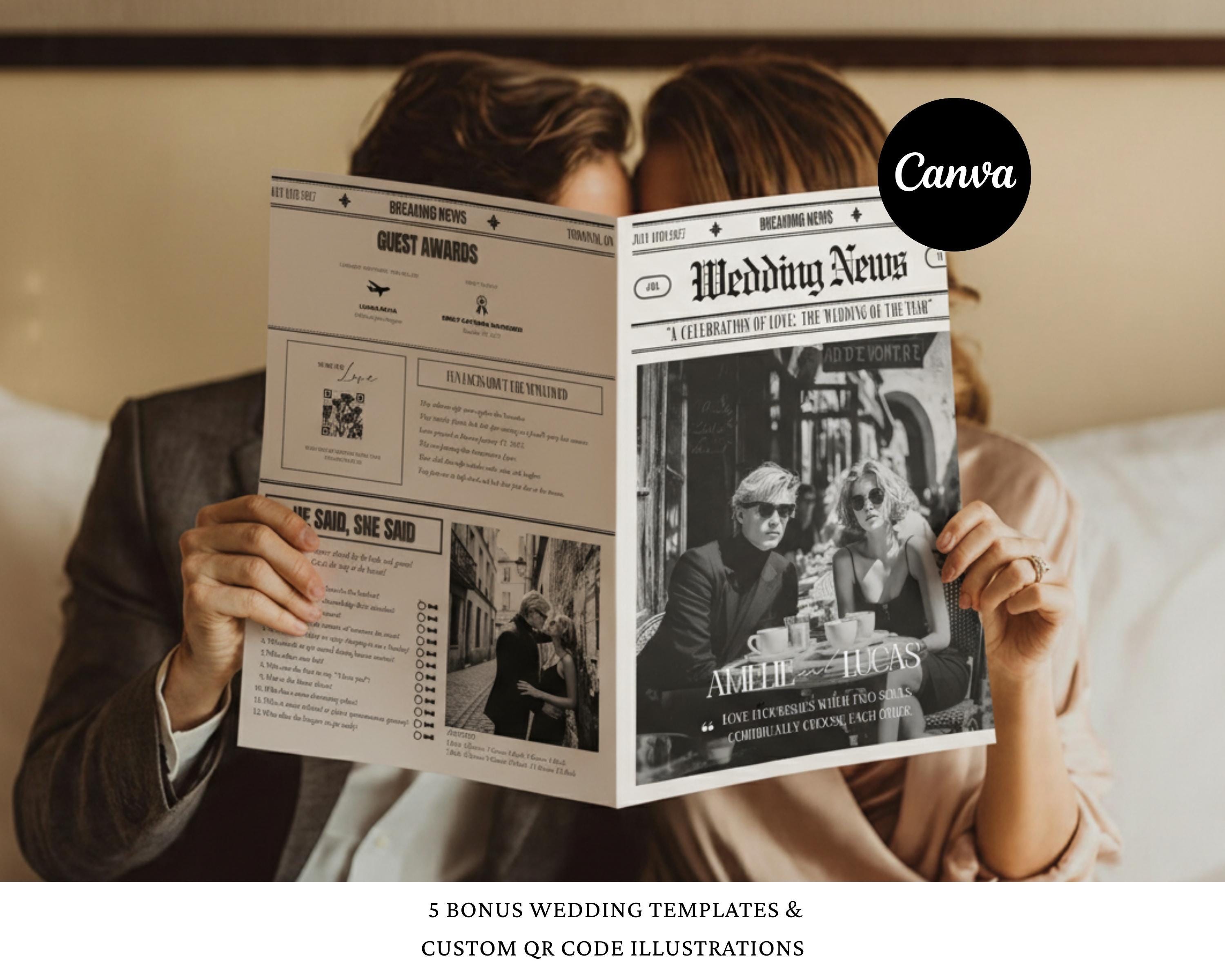 Vintage Wedding Newspaper Program Template