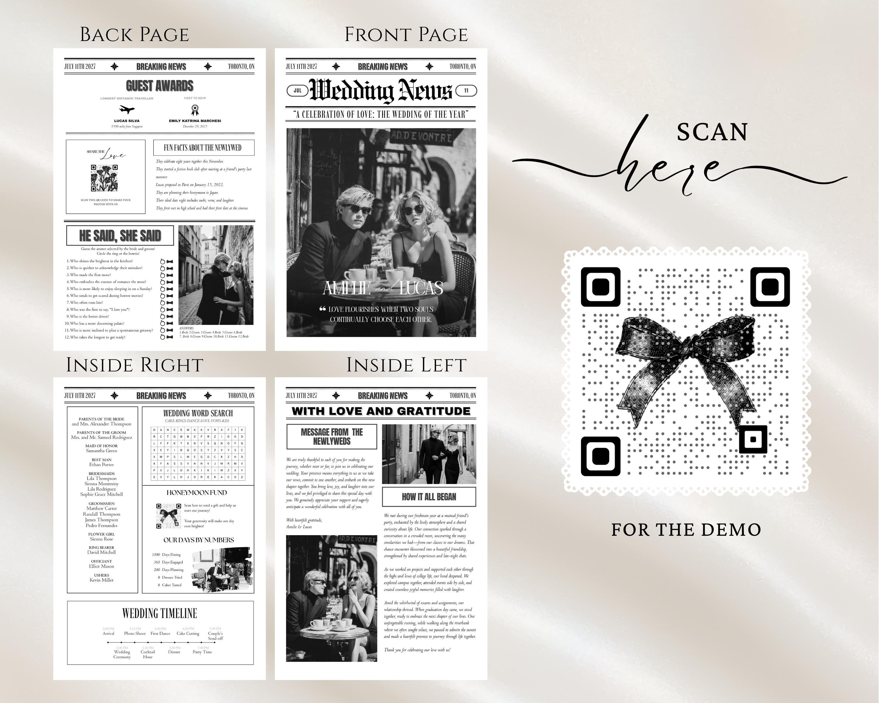 Vintage Wedding Newspaper Program Template