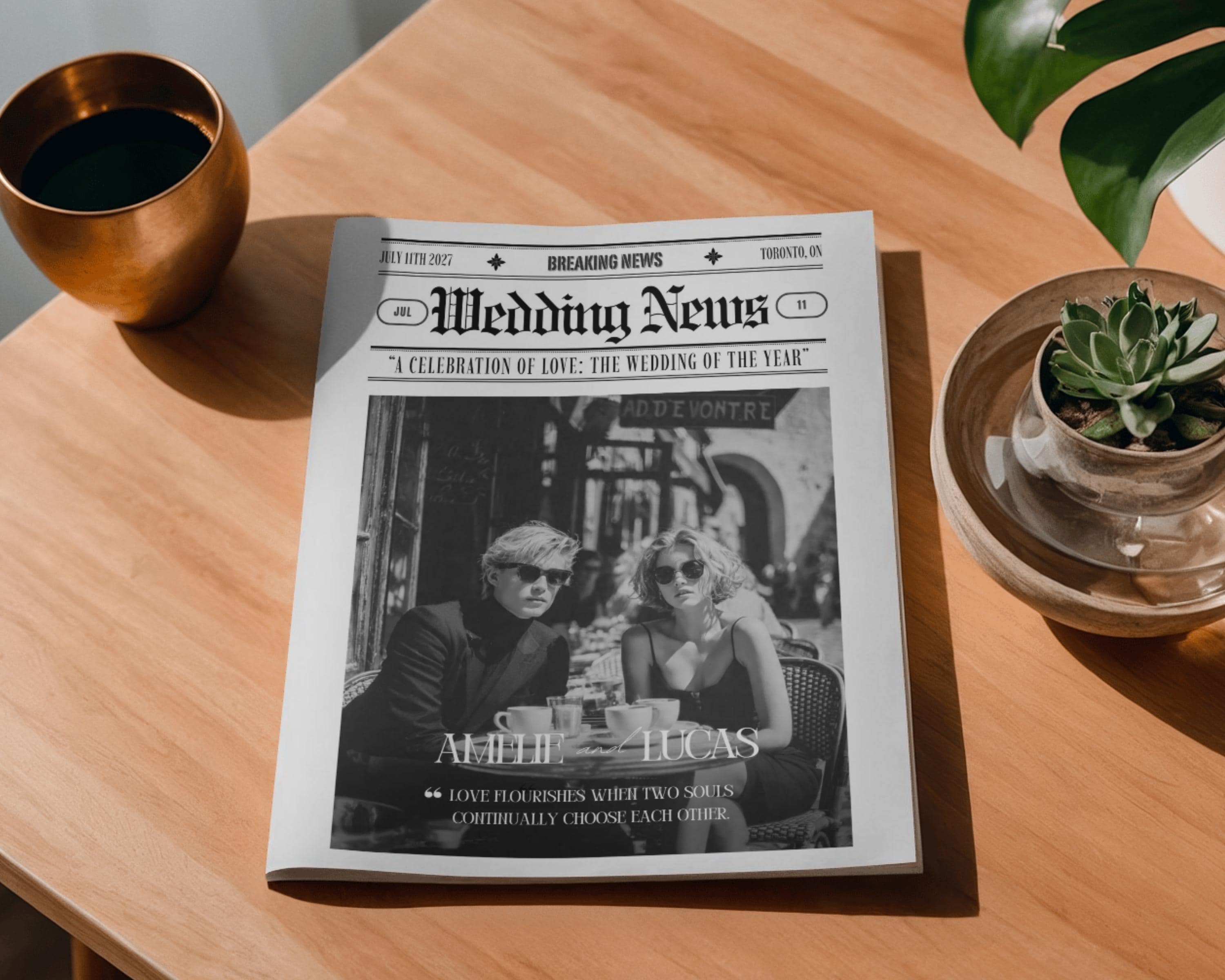 Vintage Wedding Newspaper Program Template