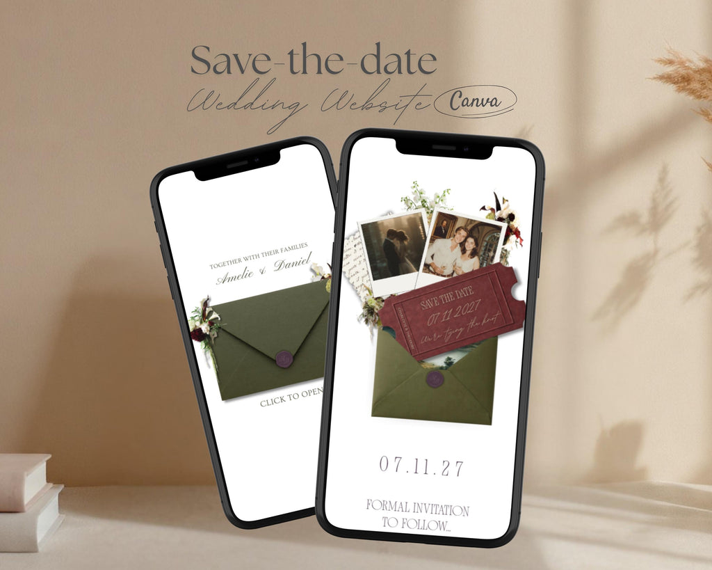 Burgundy & Olive Save the Date Website Template