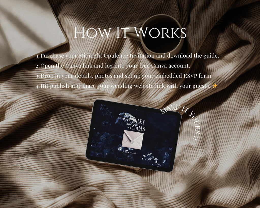 Midnight Opulence Navy Save the Date Website Template