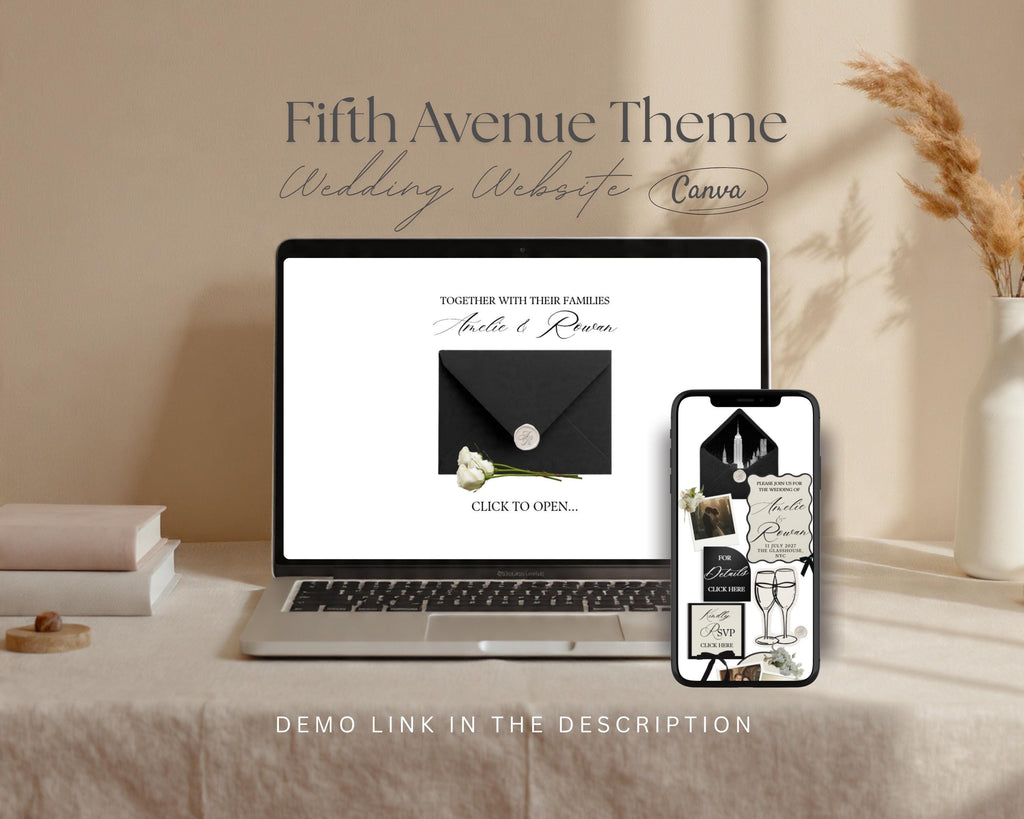 Fifth Avenue Black & White Wedding Website Template