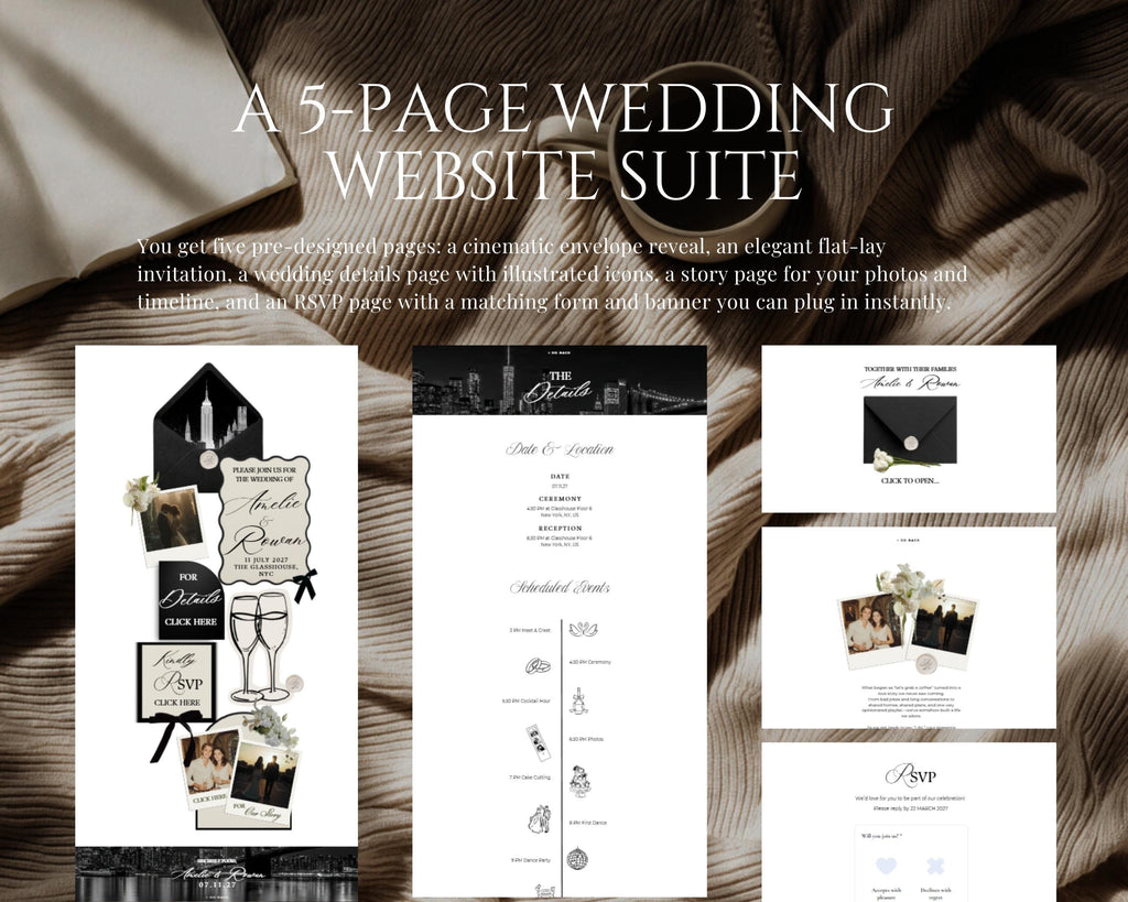 Fifth Avenue Black & White Wedding Website Template