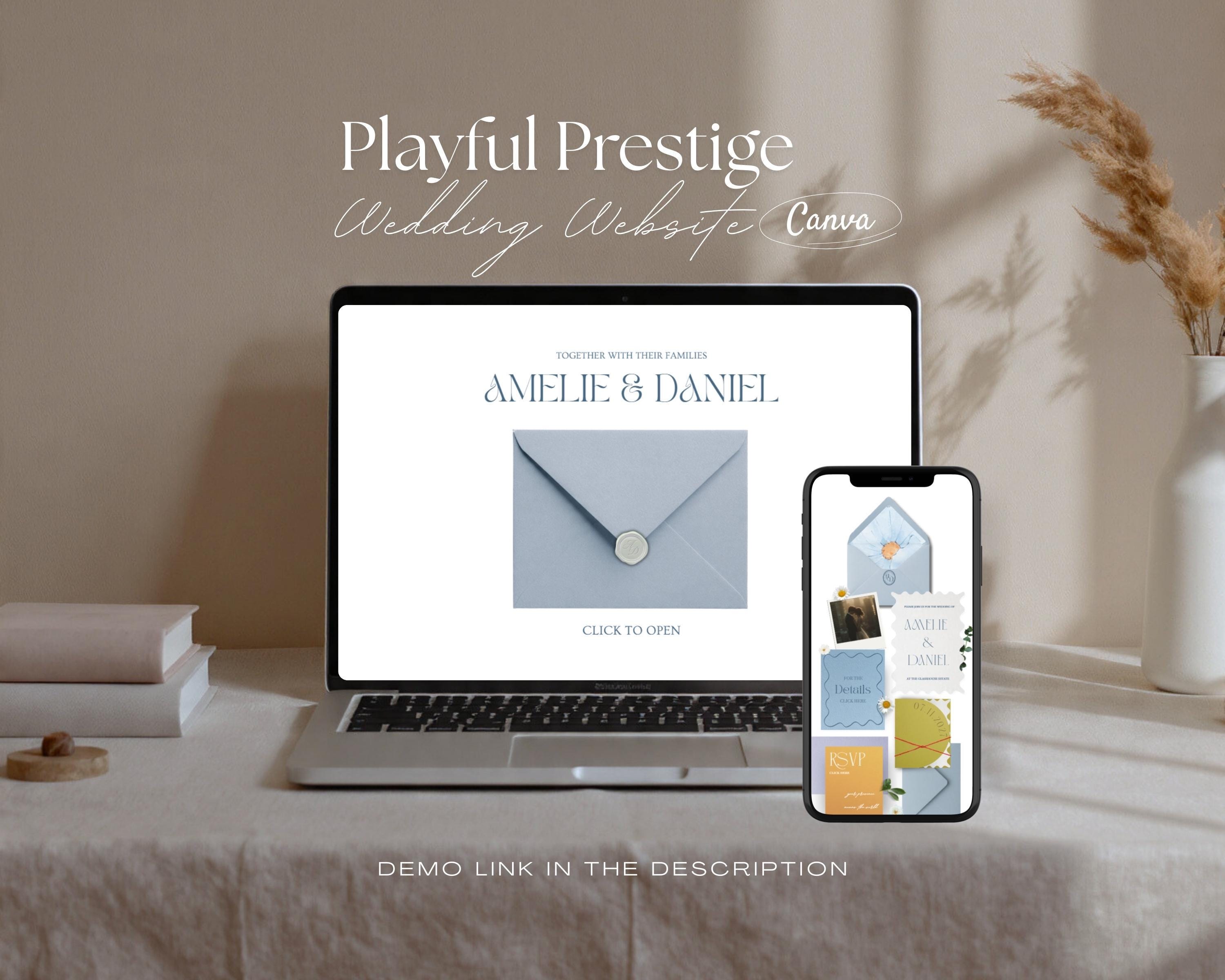 Playful Prestige (Blue Lavender Orange) Wedding Website Template