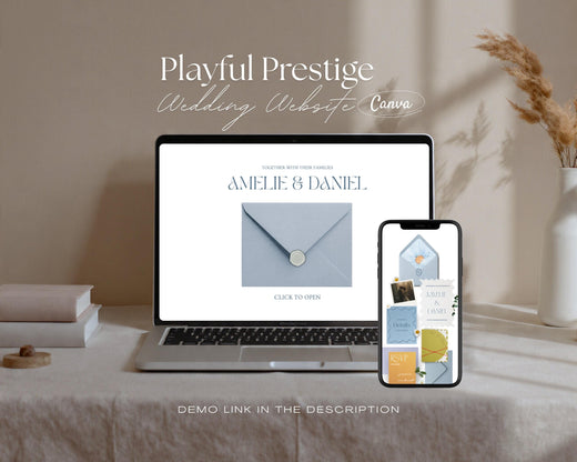 Playful Prestige (Blue Lavender Orange) Wedding Website Template