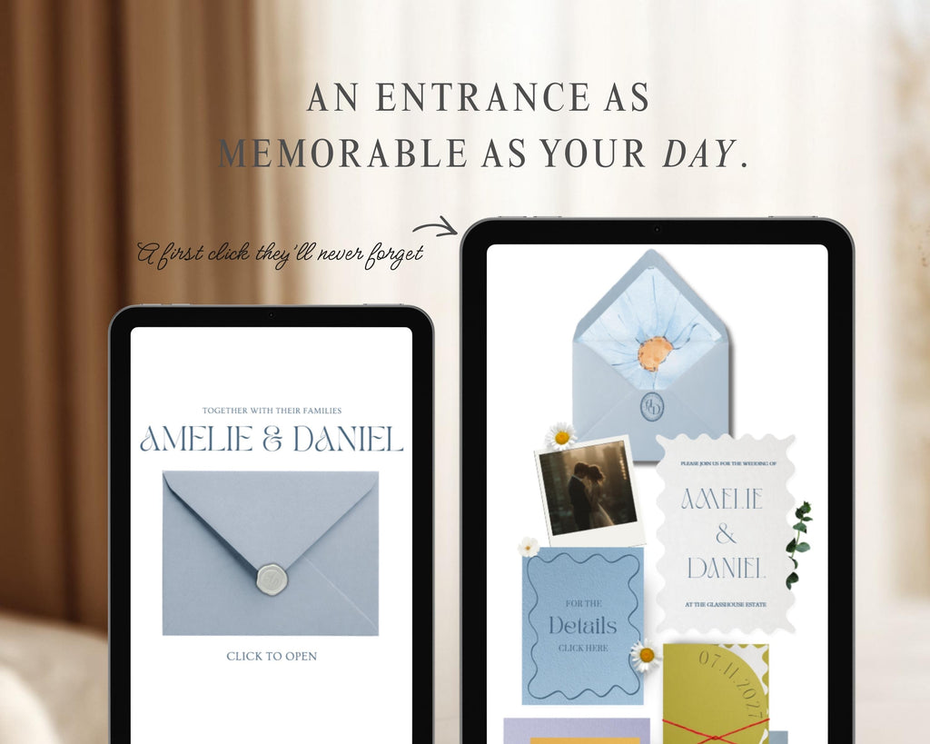 Playful Prestige (Blue Lavender Orange) Wedding Website Template