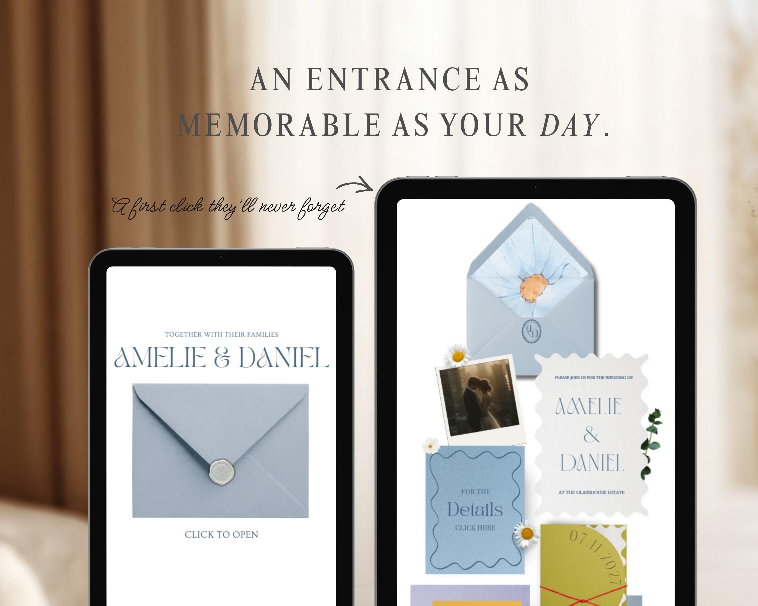 Playful Prestige (Blue Lavender Orange) Wedding Website Template
