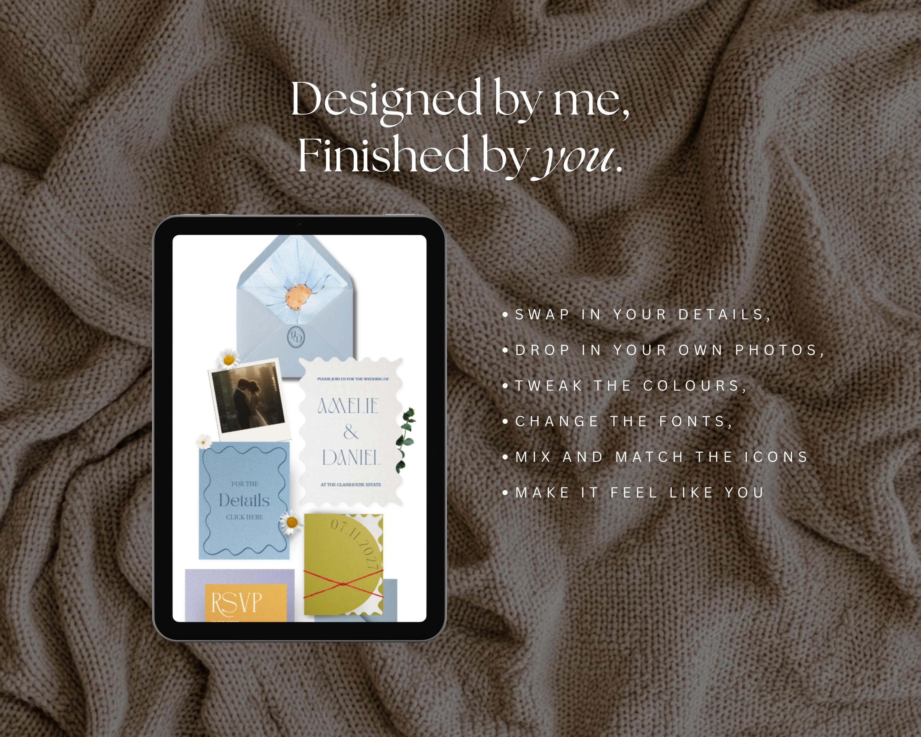 Playful Prestige (Blue Lavender Orange) Wedding Website Template