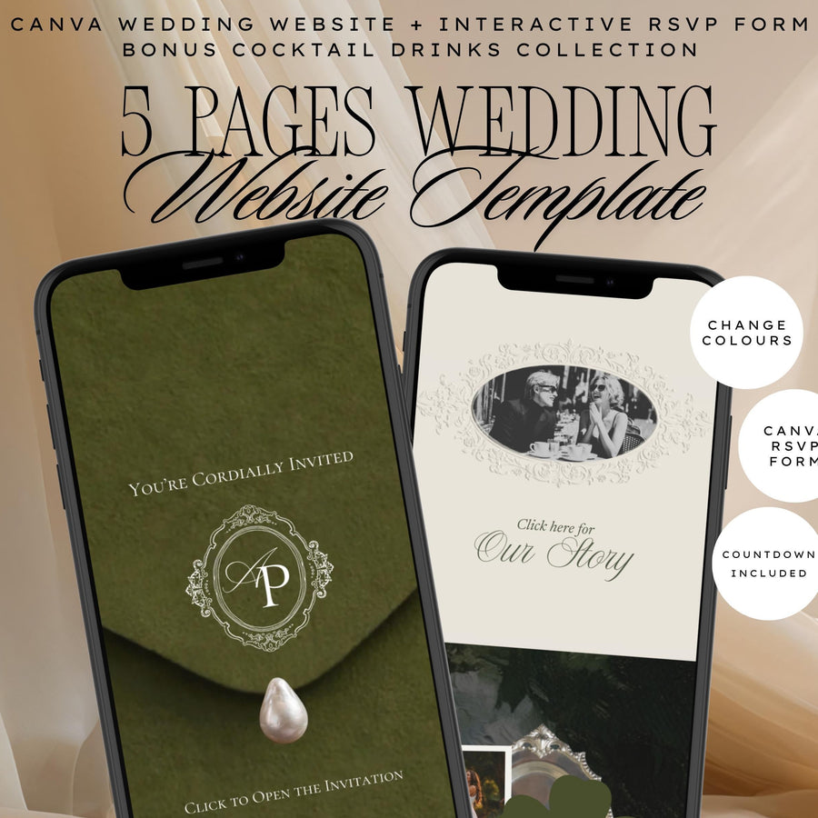 Old Money Olive Green Wedding Website Template