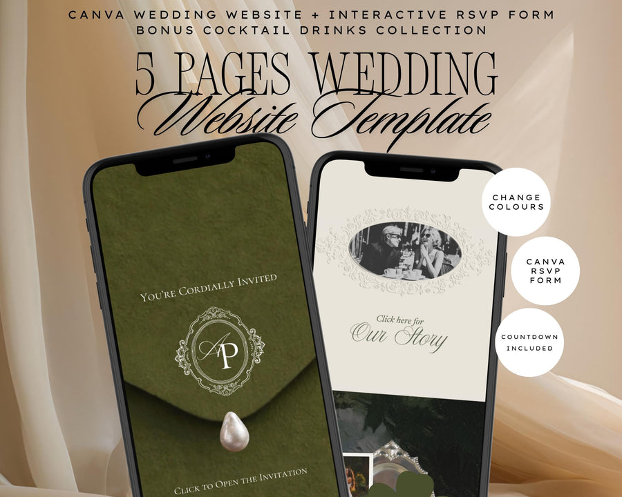 Old Money Olive Green Wedding Website Template