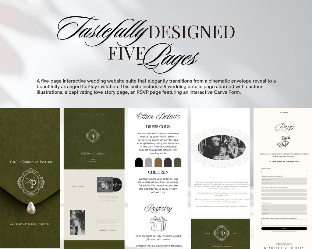 Old Money Olive Green Wedding Website Template