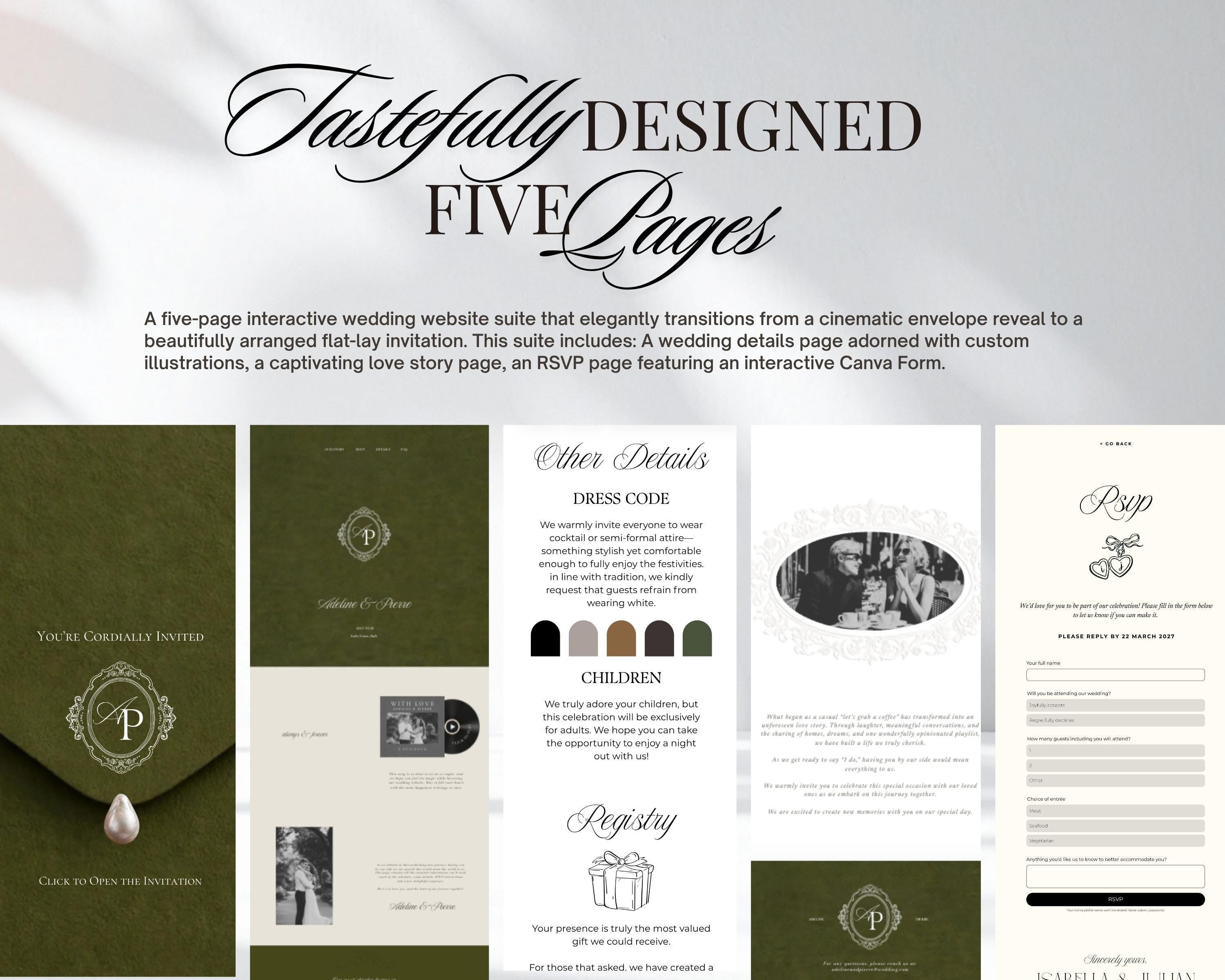 Old Money Olive Green Wedding Website Template