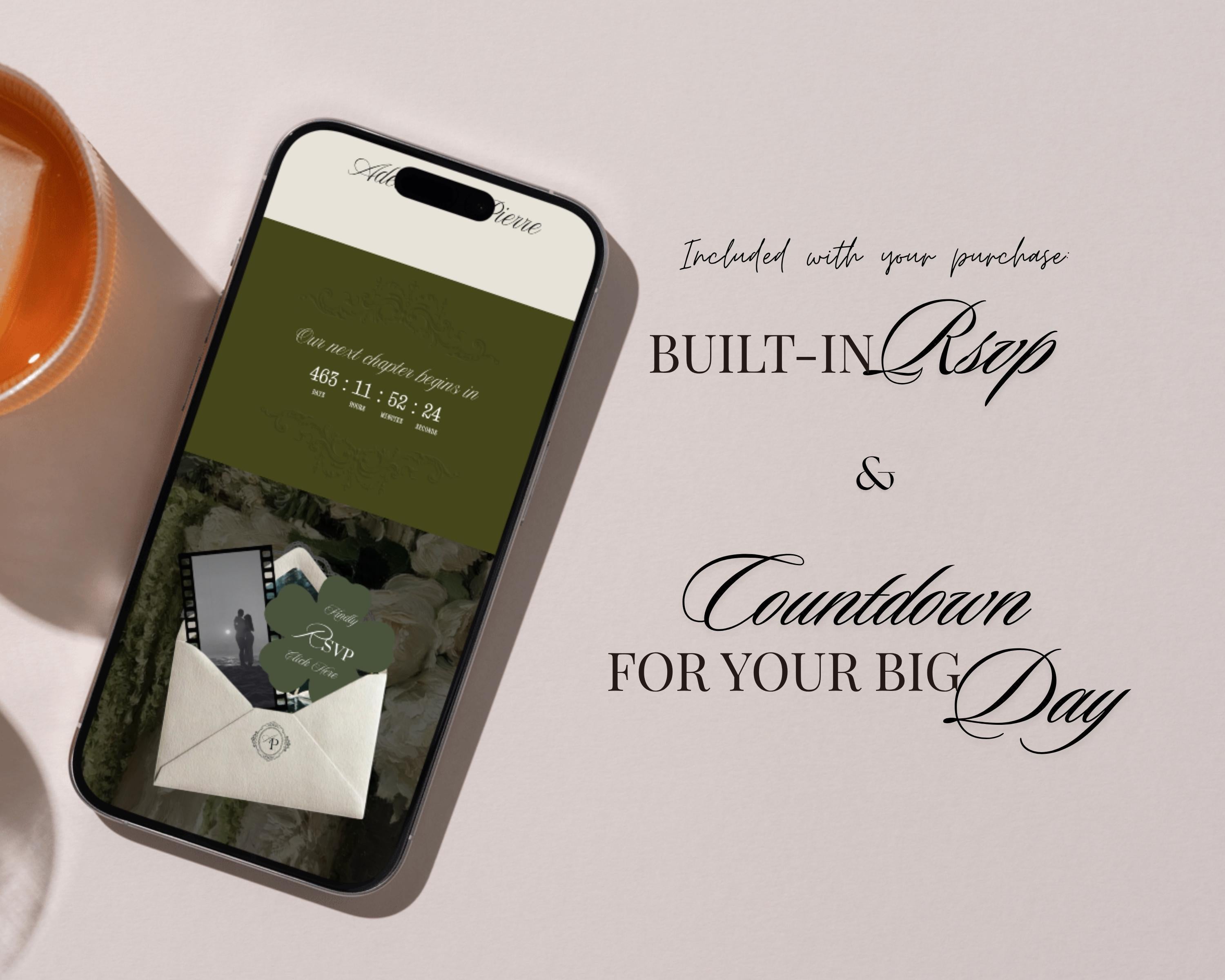 Old Money Olive Green Wedding Website Template