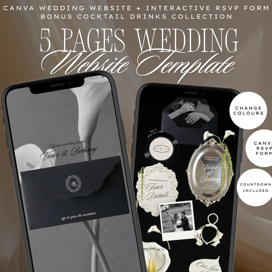 Old Money Black & White Wedding Website Template