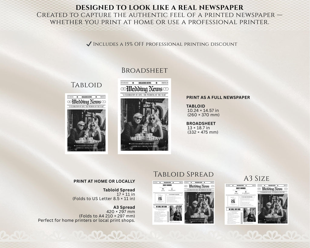 Vintage Wedding Newspaper Program Template