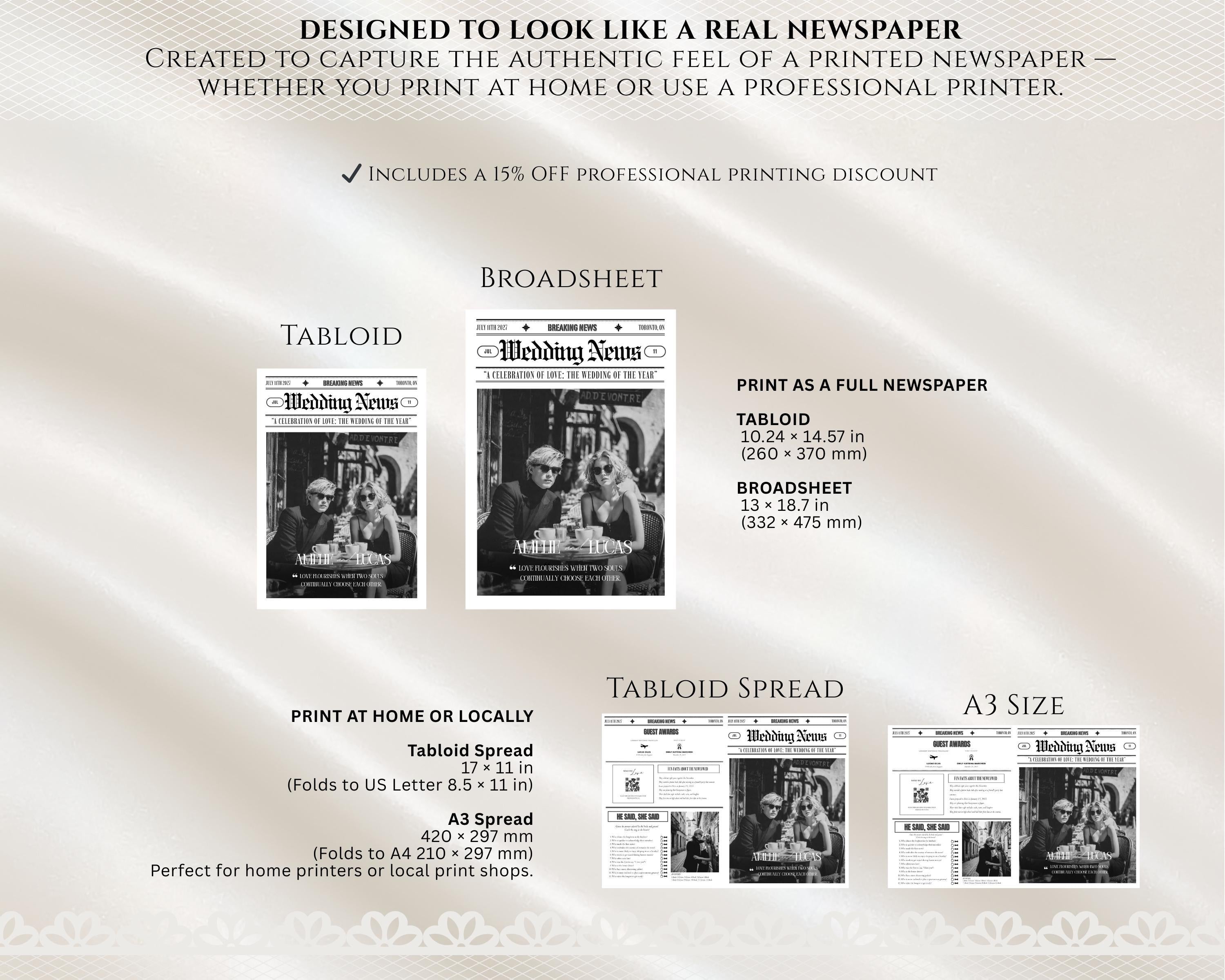 Vintage Wedding Newspaper Program Template