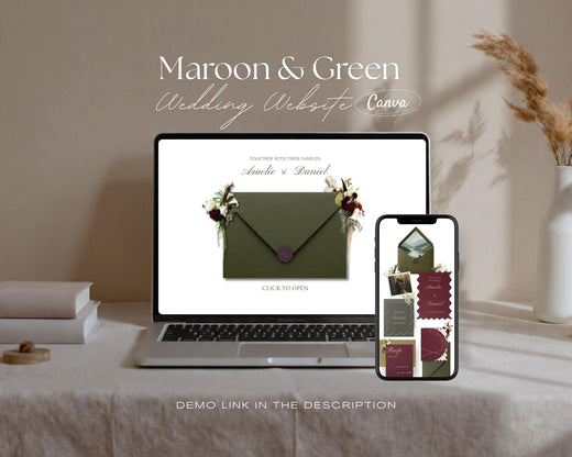 Burgundy & Olive Wedding Website Template