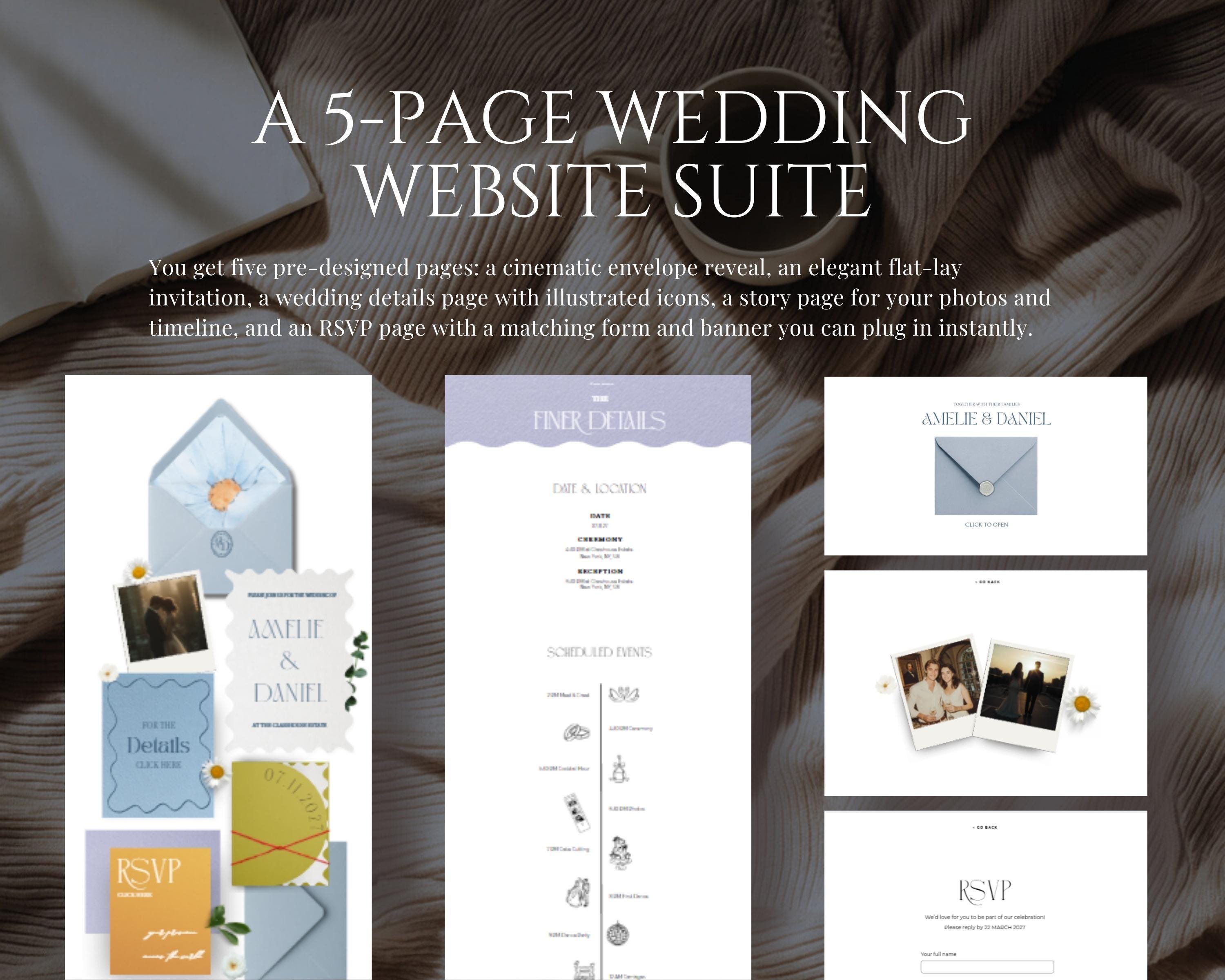 Playful Prestige (Blue Lavender Orange) Wedding Website Template
