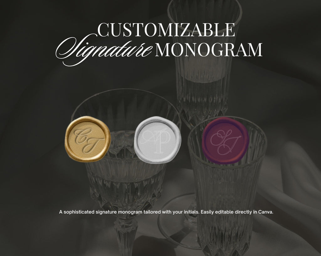 Customizable signature wax seal monogram options for the Emerald Coast save the date website template.