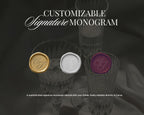 Customizable signature wax seal monogram options for the Emerald Coast save the date website template.