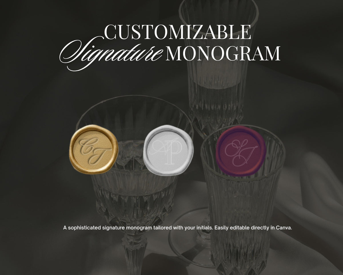 Customizable signature wax seal monogram options for the Emerald Coast save the date website template.