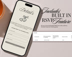 Built-in RSVP form on the olive green save the date website, collecting guest names and mailing addresses.