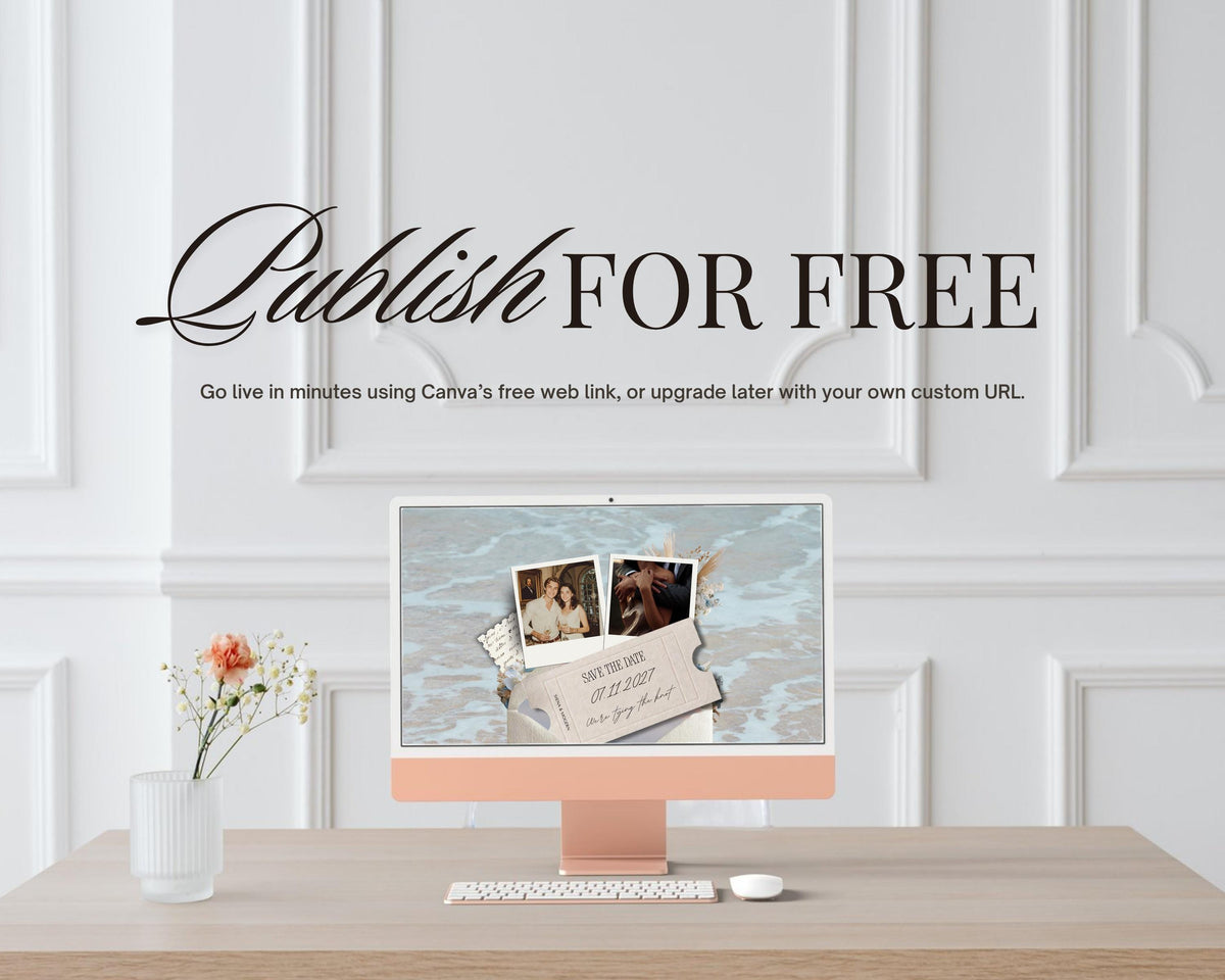 How it works: purchase, edit in Canva, and share your save the date website link with guests.
