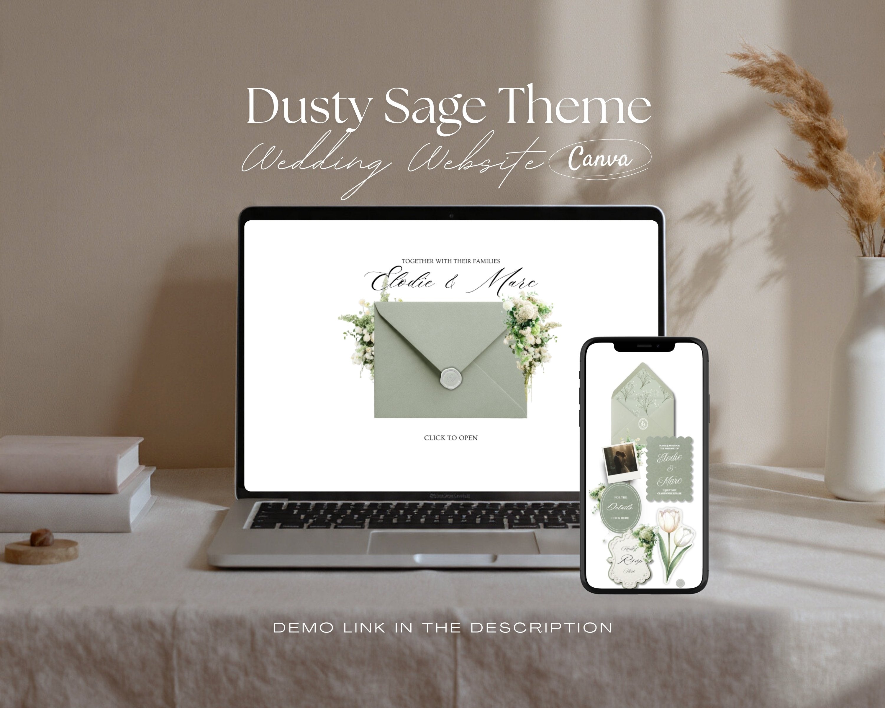 Dusty Sage & Ivory Wedding Website Template