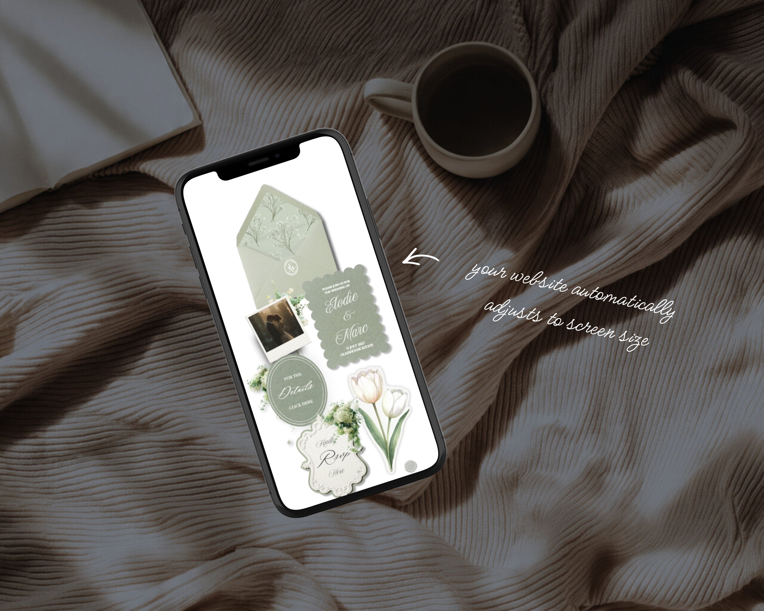 Dusty Sage & Ivory Wedding Website Template preview 3