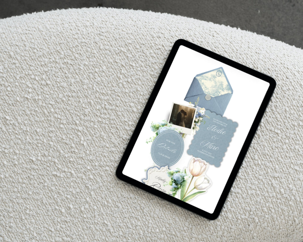 Dusty Blue French Toile Wedding Website Template preview 2